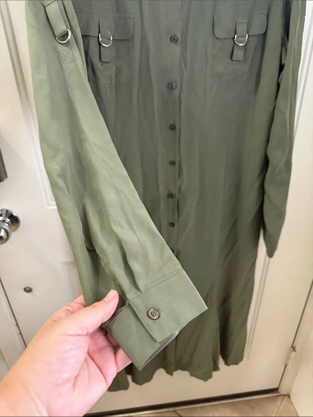 Spiegel Olive Green Maxi Shirt Dress- 100% silk - Picture 6 of 9